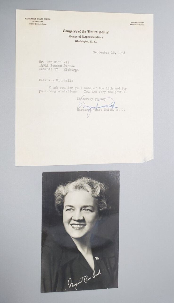 1948 Autographed Photo Margaret Chase Smith Signed Congress of the United States