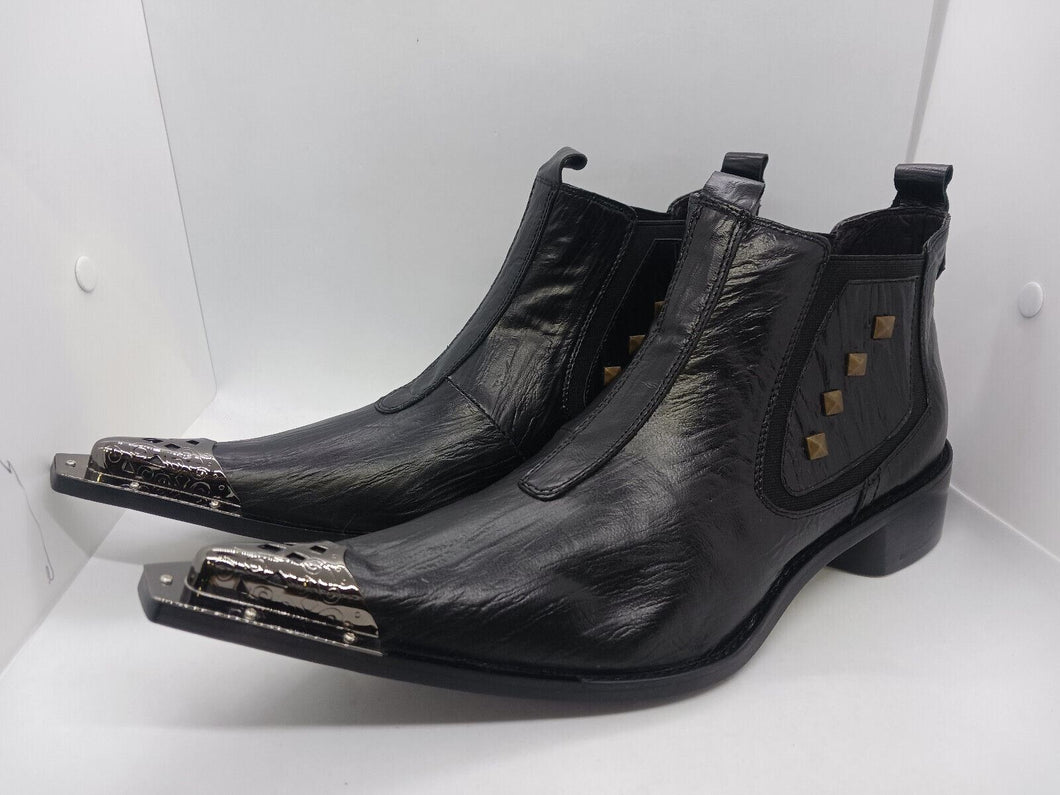 Mens TABU Italy Nightclub Punk Rocker Leather Pointy Toe Boots Brand New In Box