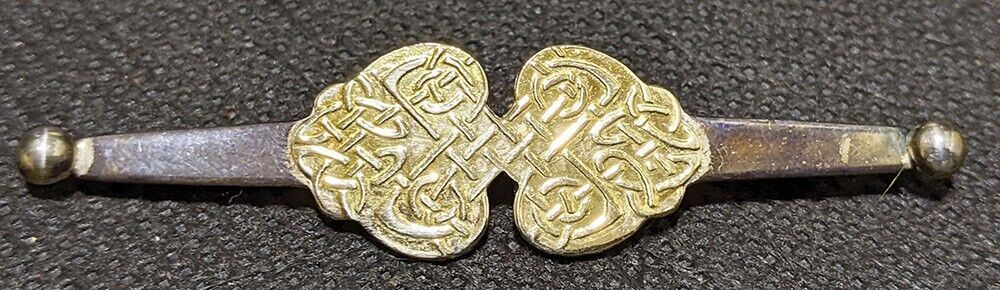 Sterling Silver & 10 Kt Yellow Gold Celtic Detail Pin / Brooch