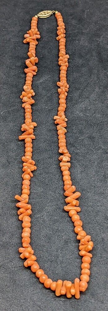 Vintage Pink / Orange Coral Bead & Stick Strand Necklace - 18