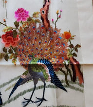 Load image into Gallery viewer, Vintage Asian Silk Embroidery - Never Framed - Peacock - 36&quot; x 18&quot;
