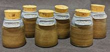 Load image into Gallery viewer, 6 Pc. Earth Tone Blue &amp; Brown Pottery Spice Jar Set

