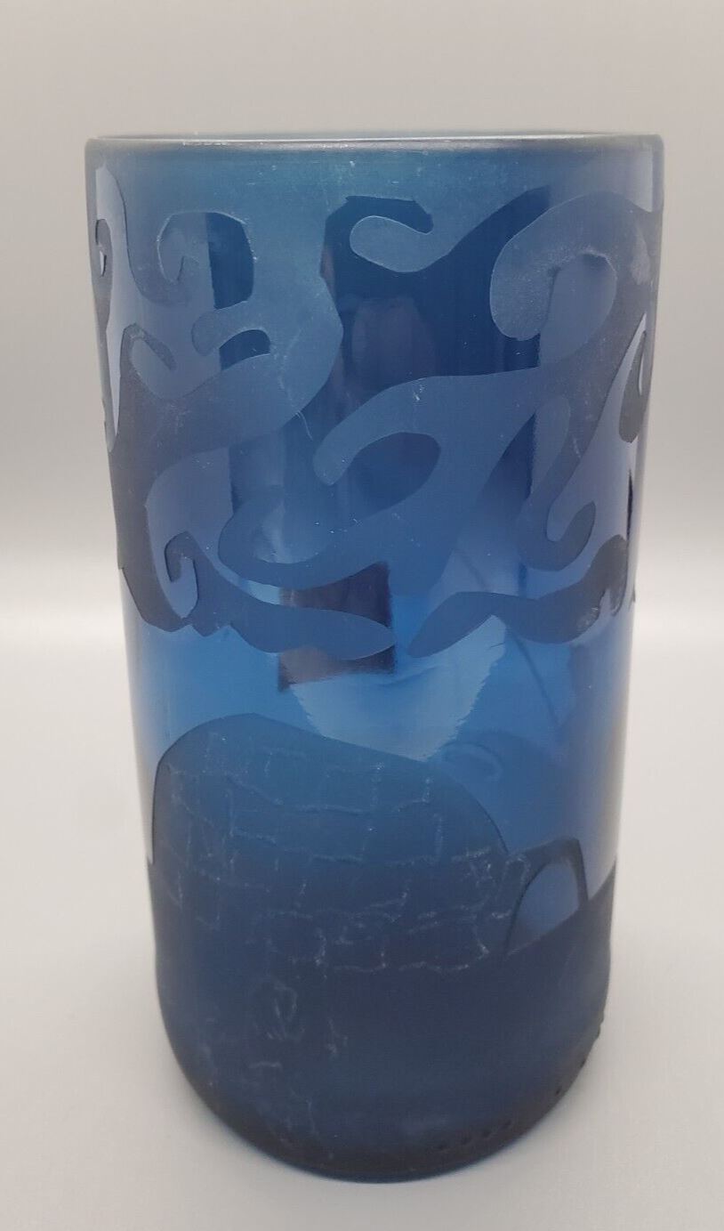 Blue Northwest Territories Art Glass Tea Light Holder - Signed