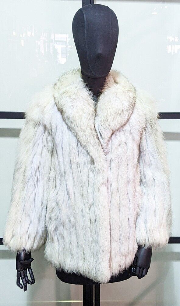 Vintage Saga Fox Fur Women's Jacket - Size 12 - White /Beige / Grey Blend
