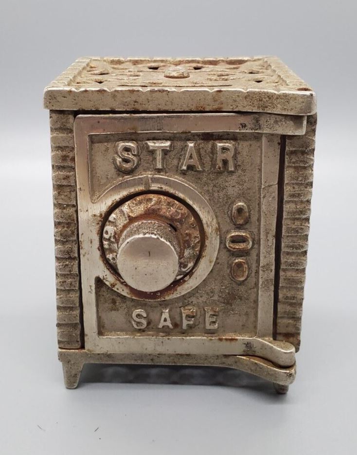 Vintage White Metal Star Safe Combination Coin Bank