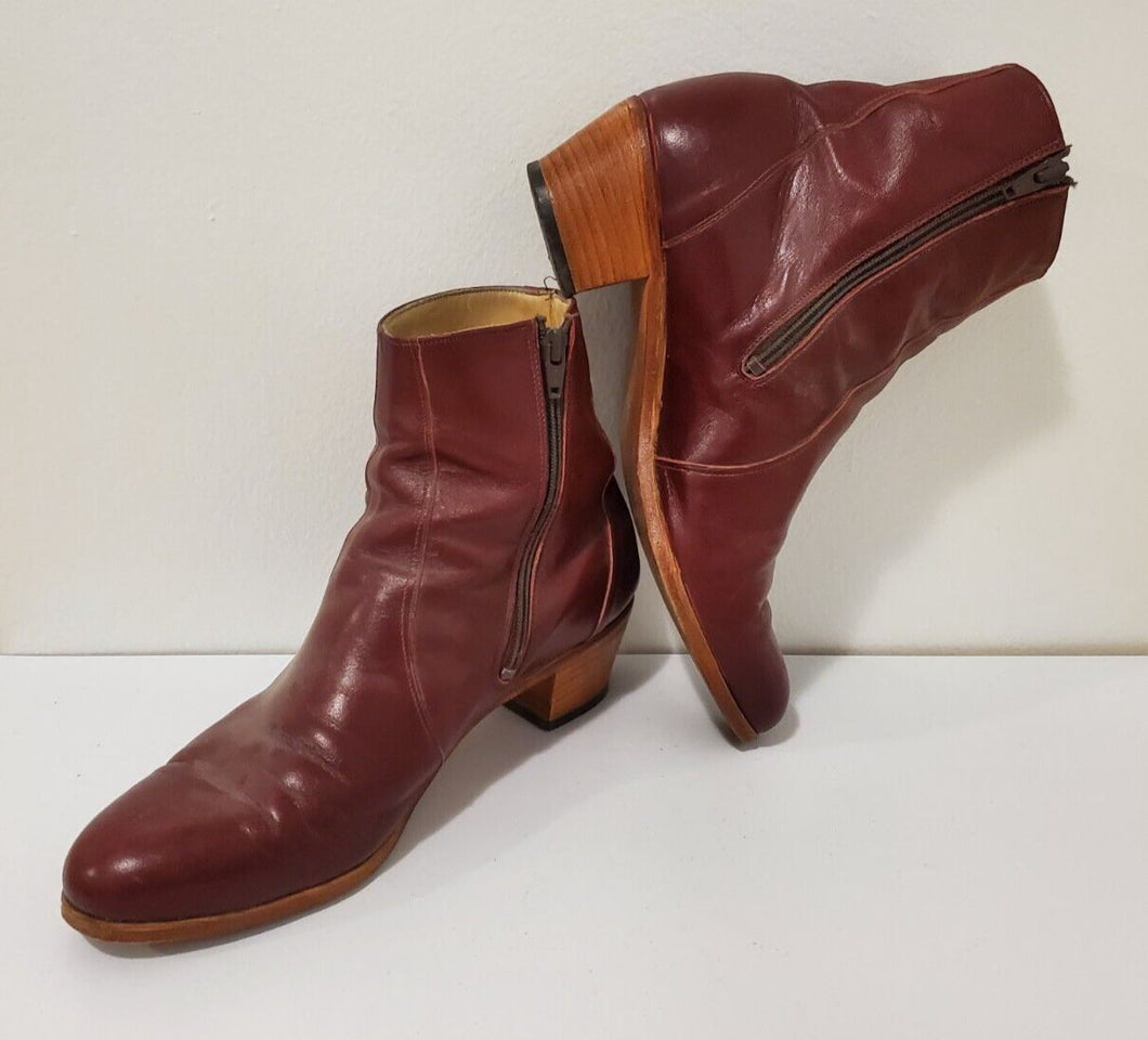 Vintage Red Leather Heeled Men's Boots Size 10