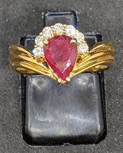 Load image into Gallery viewer, 18 Kt Yellow Gold Pear Shaped Ruby &amp; Diamond Ring - Size 6.5
