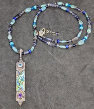 Load image into Gallery viewer, Sterling Silver Topaz, Amethst &amp; Shell Pendant by Sajean, With Beaded Chain
