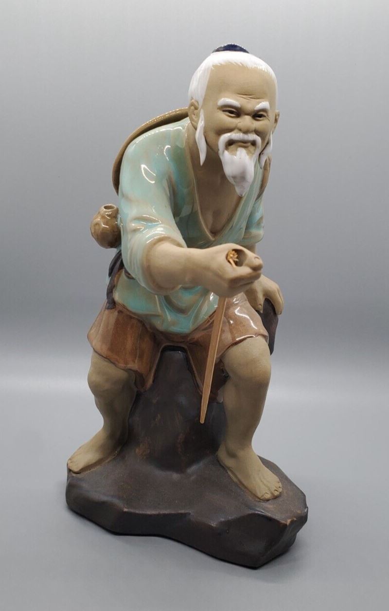 Vintage Chinese Mud Man Figurine - Wise Man Walking