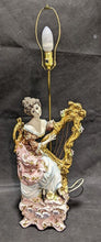 Load image into Gallery viewer, 1920s Azzolin Brothers Figurine Table Lamp - Capidomonte - Woman Playing Harp
