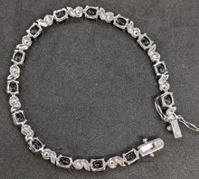 Load image into Gallery viewer, Sterling Silver Dark Sapphire &amp; Diamond Tennis Bracelet - 7&quot;
