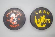 Load image into Gallery viewer, Hockey Pucks Lot - Lake Superior State University &amp; Streetsville Derbys
