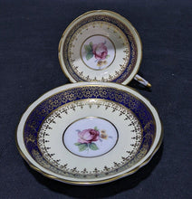 Load image into Gallery viewer, Double Warrant PARAGON Bone China Tea Cup &amp; Saucer - Cobalt, Rose Center
