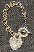 Load image into Gallery viewer, Womens Sterling Silver Link Bracelet With Heart Charm, Toggle Clasp - 7.5&quot;
