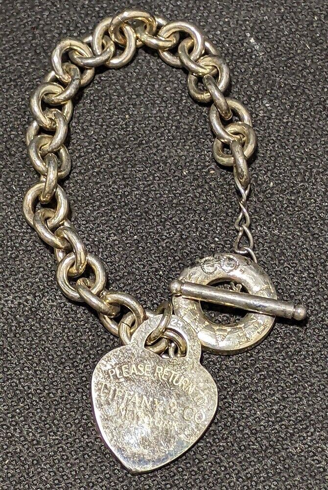 Womens Sterling Silver Link Bracelet With Heart Charm, Toggle Clasp - 7.5