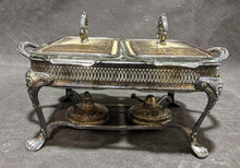 Load image into Gallery viewer, Vintage Silver Plate Double Covered Chafing Dish With Warming Burners
