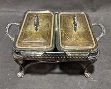 Load image into Gallery viewer, Vintage Silver Plate Double Covered Chafing Dish With Warming Burners
