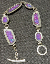 Load image into Gallery viewer, Sterling Silver Fashion Bracelet - Purple / Pink Marbled Accent Pieces - 7.5&quot;
