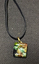 Load image into Gallery viewer, Square Murano Glass Pendant, Gold Tone Bale, Leather Cord Necklace
