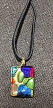Load image into Gallery viewer, Colourful Murano Glass Pendant, Gold Tone Bale, Black Cord Necklace
