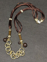 Load image into Gallery viewer, Heavy Brown &amp; Gold Detail Chain Necklace With Brown Cord
