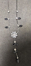 Load image into Gallery viewer, Black Tone Chain With Black &amp; Clear Rhinestone, Flower Detail Necklace
