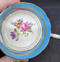 Load image into Gallery viewer, AYNSLEY Fine Bone China Teacup &amp; Saucer - Teal, Gold &amp; Floral Bouquet
