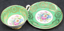 Load image into Gallery viewer, Electric Green and Gold Paragon China Cup and Saucer w/ Flower Garden Center
