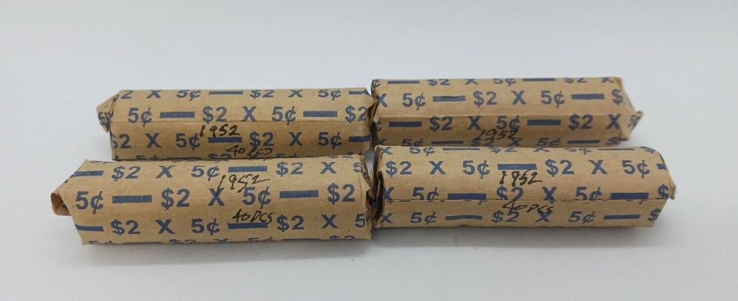 1952 Canadian Nickel Roll (Canada 5 cent) (40 coins per roll) x 4
