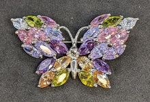 Load image into Gallery viewer, Colourful, Bright Multi Coloured Silver Tone Butterfly Pin / Brooch
