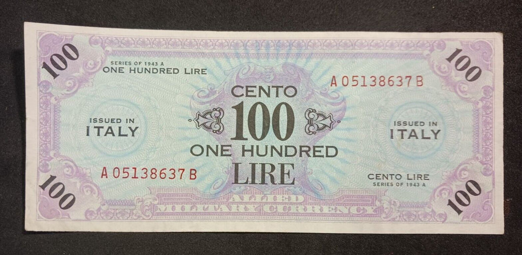 One Hundred Lire Allied Military Currency Issued In Italy A05138637B, No 