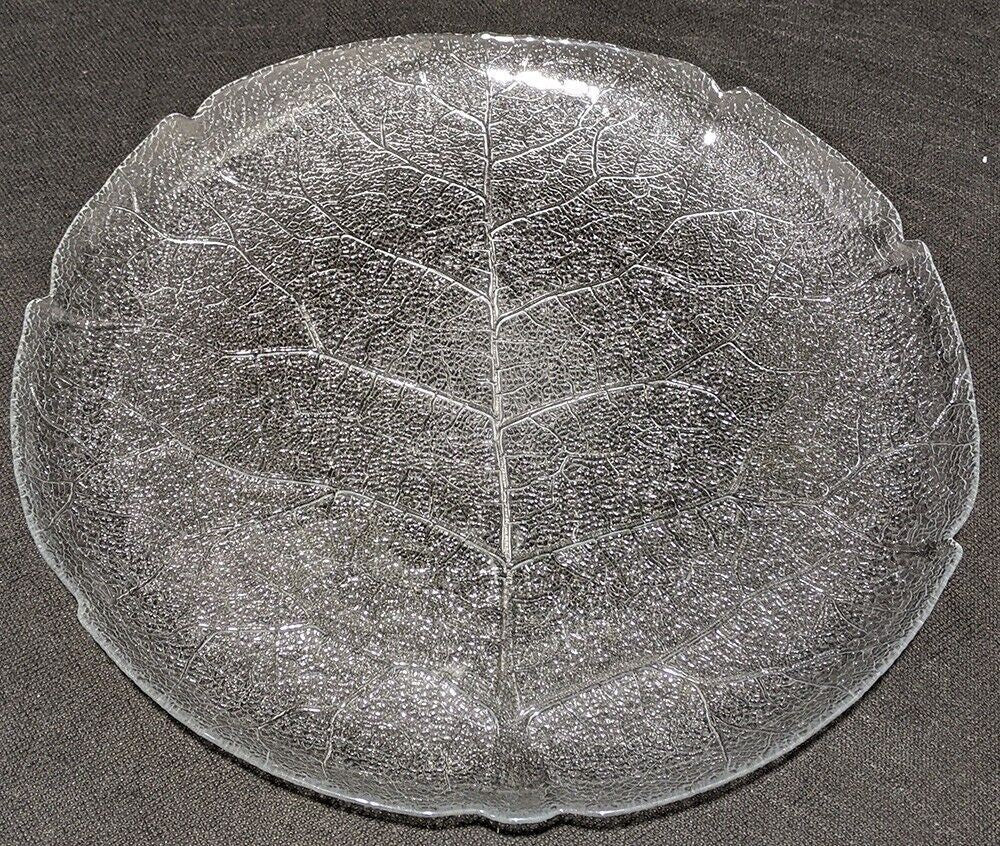 Vintage Glass Leaf Print / Vein Detail Serving Platter - 13