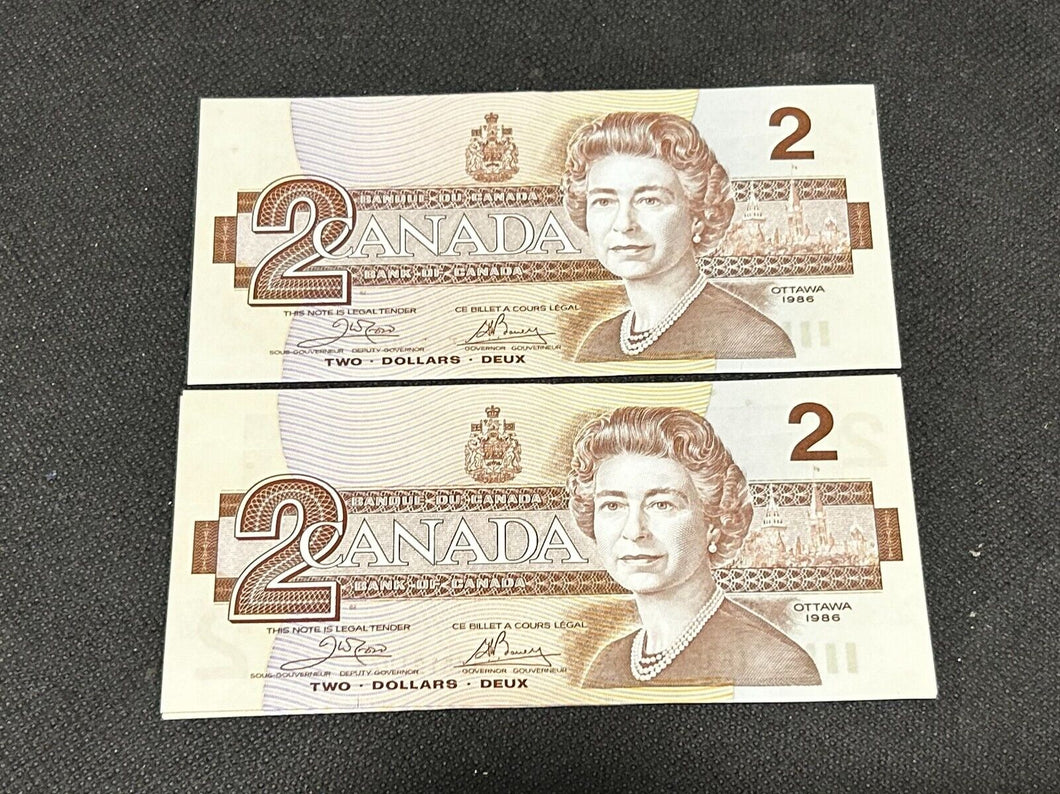1986 Bank of Canada $2 Note x8, Sequential, MT