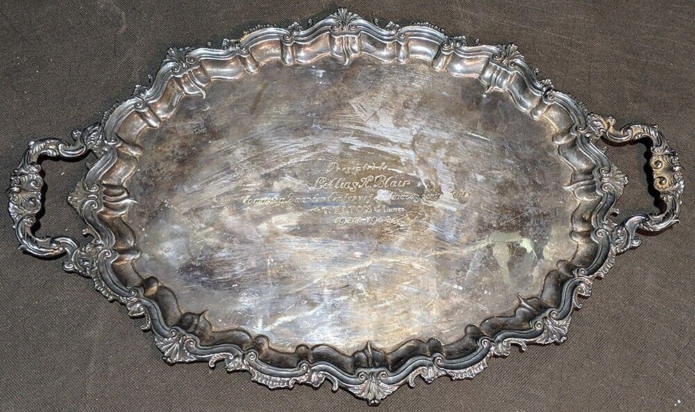 25 Years of Service - T. Eaton - Tray - Silverplate on Copper - STERLING MOUNTS