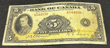 Load image into Gallery viewer, 1935 Bank Of Canada 5 Dollar Note, Osborne and Towers, G+, A544550
