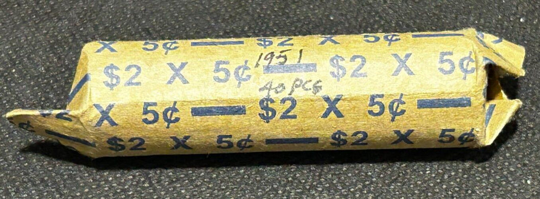 1951 Canada 5cent (Nickels) Coin Roll (40 Coins)
