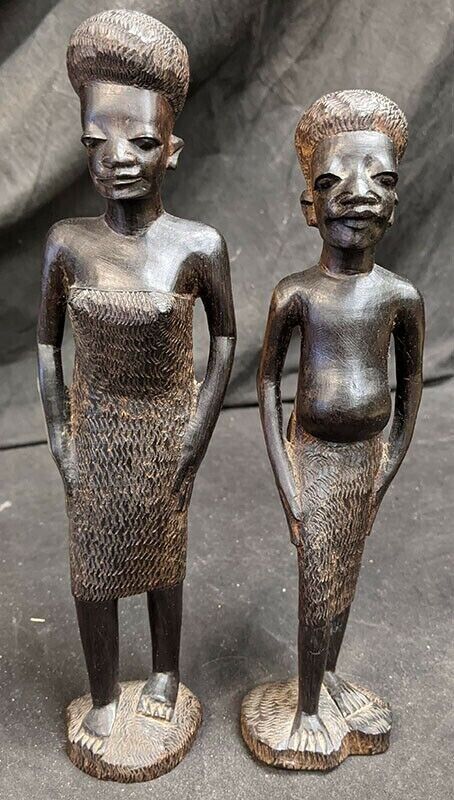 2 Standing African Wood Carving - Man & Woman