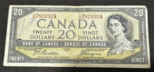 Load image into Gallery viewer, 1954 Bank of Canada Twenty Dollar Note DEVILS FACE DE7821924
