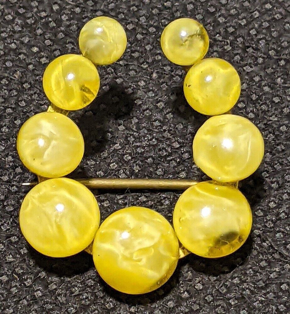 Vintage Yellow Glass Bead Horsehoe Pin / Brooch