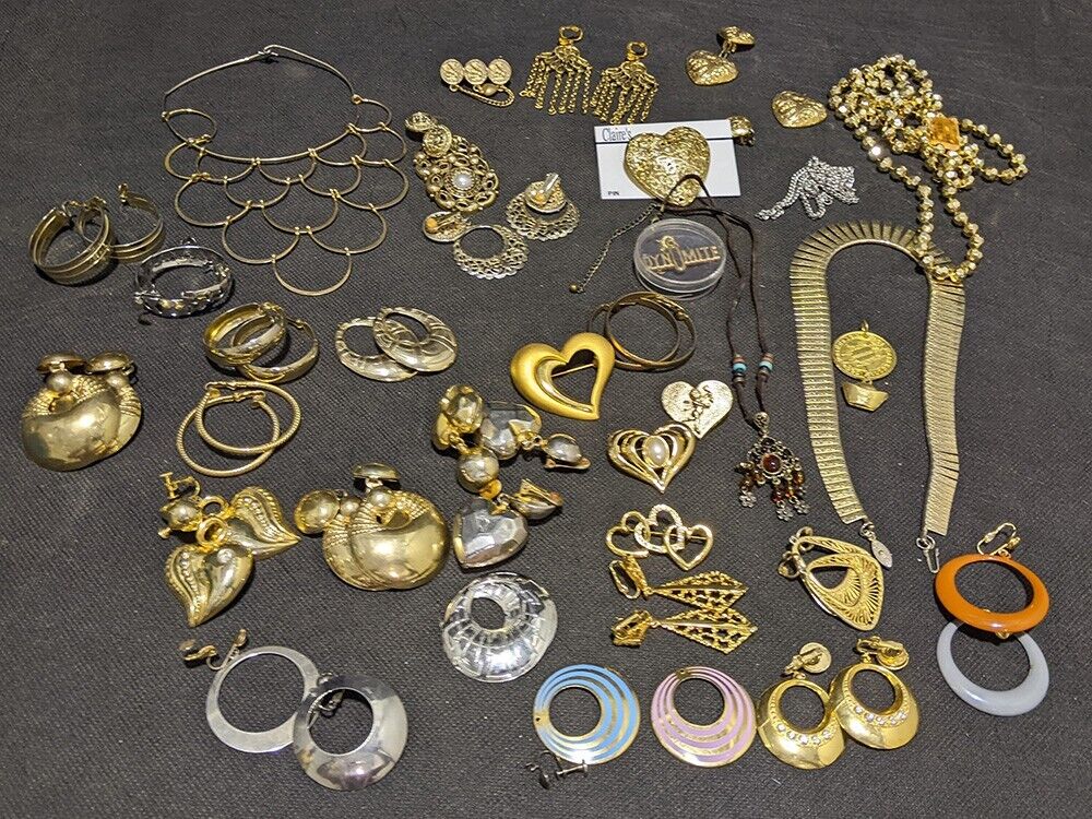 Assorted Lot Of Costume Earrings & Necklaces - Mostly Gold Tone