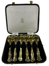 Load image into Gallery viewer, Vintage Birks Silver-plated Spoon Set Fitted Canteen of 6 spoons, GOLDWASHED
