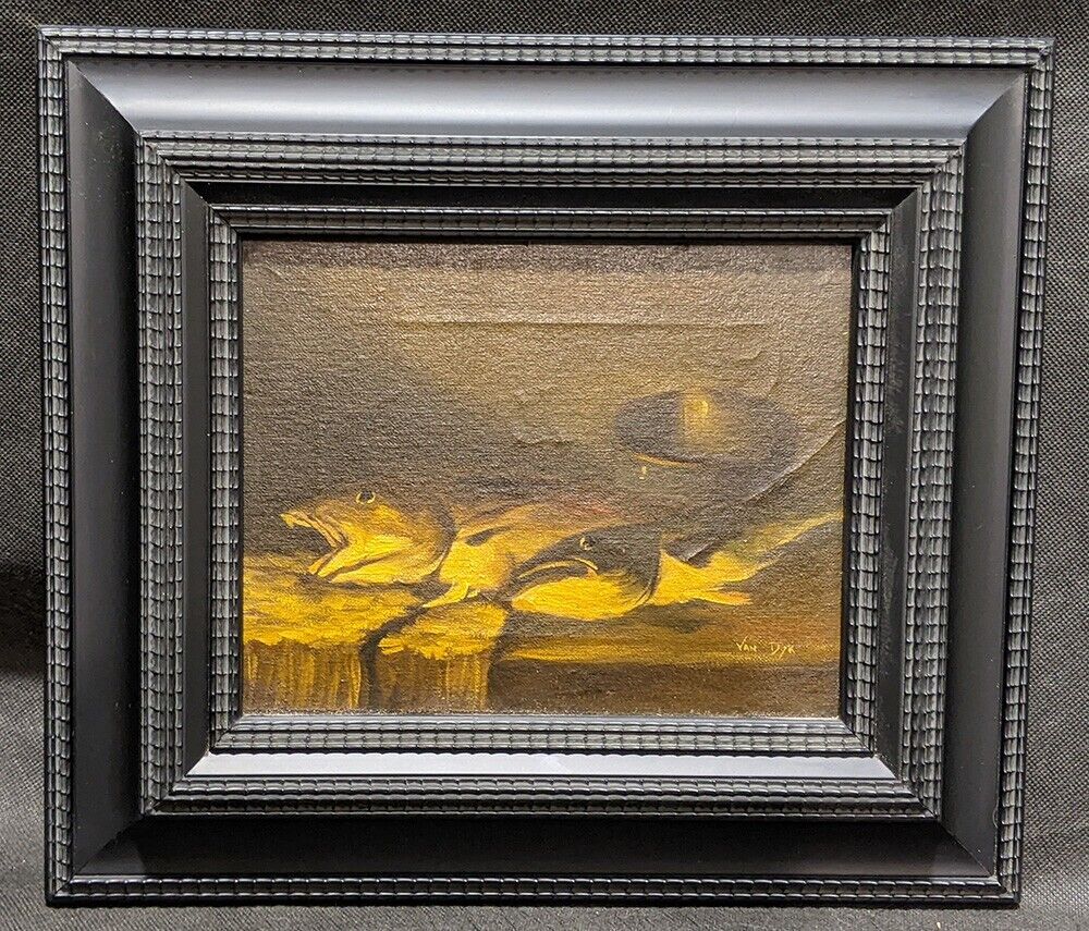 Framed Artwork on  Canvas -- Fish on Table by 