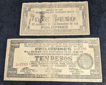 Load image into Gallery viewer, 2 x Philippine Guerrilla Notes - 1 &amp; 10 Pesos

