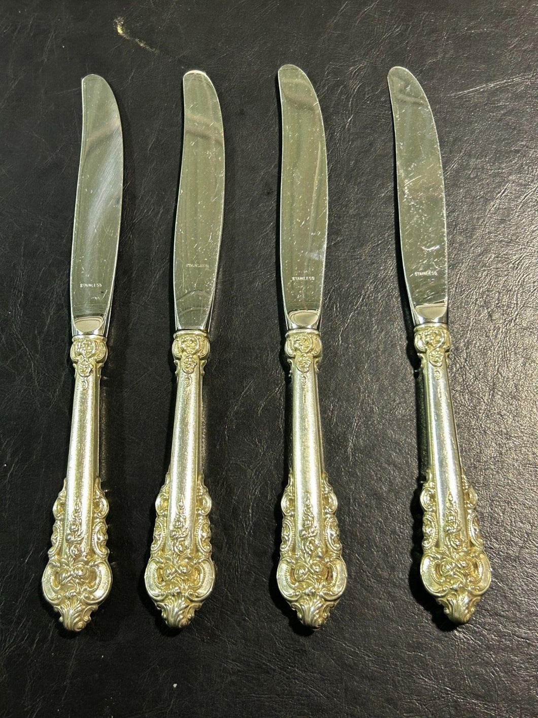 Wallace Sterling Grande Baroque Silverplate Dinner Knives lot of 4