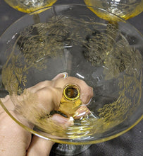 Load image into Gallery viewer, 4 Vintage Yellow Depression Glass Grape &amp; Vine Etched Sherbet Glasses
