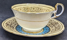 Load image into Gallery viewer, AYNSLEY Bone China Teacup &amp; Saucer - Teal Gold &amp; Cream - Floral Bouquet
