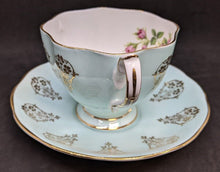 Load image into Gallery viewer, Vintage Queen Anne Bone China Tea Cup &amp; Saucer - Teal Blue &amp; Gold Detail
