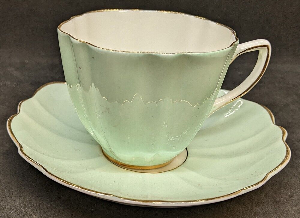 Vintage Old Royal Bone China Tea Cup & Saucer - Soft Green