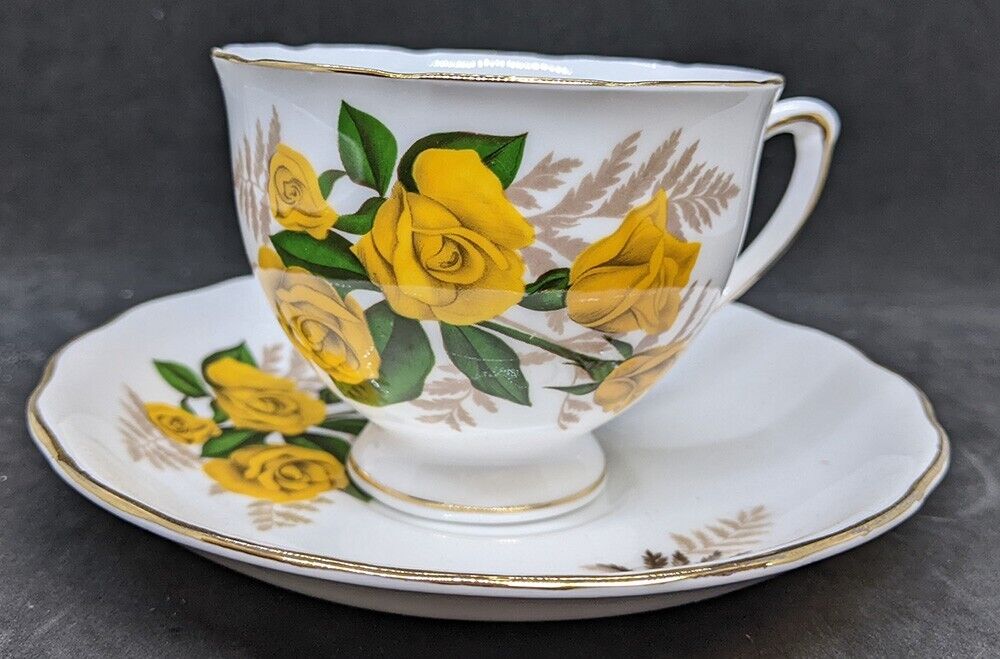 Vintage Royal Vale Bone China Tea Cup & Saucer - Yellow Roses