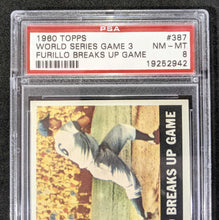 Load image into Gallery viewer, 1960 Topps World Series Game 3 Furillo Breaks Up Game #387 PSA NM-MT 8
